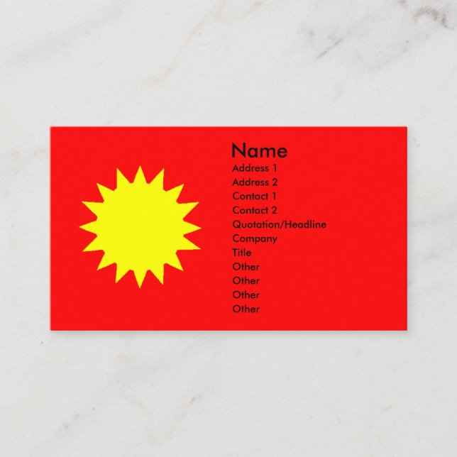 Tarjeta De Visita Sol amarillo brillante sobre fondo rojo (Anverso)