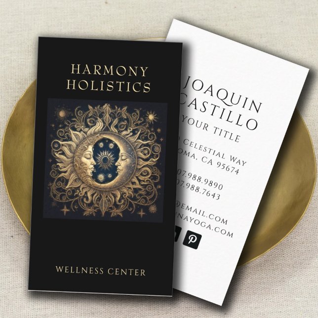 Tarjeta De Visita Sol celeste holístico luna dorado negro (Subido por el creador)