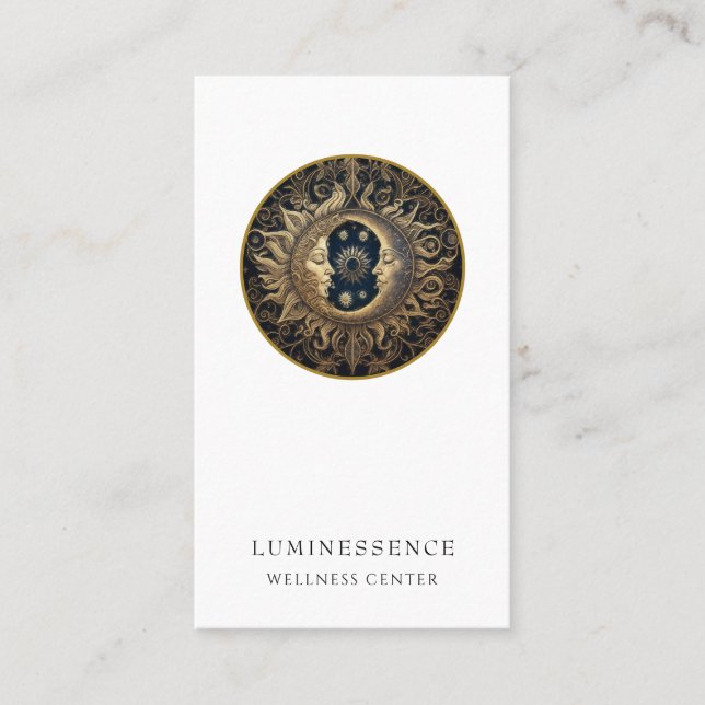Tarjeta De Visita Sol celeste holístico luna dorado negro (Anverso)