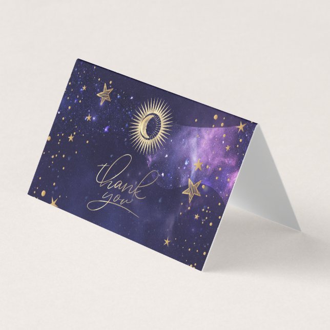 Tarjeta De Visita Sol celeste, luna, estrellas morado (Anverso)