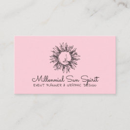 Tarjeta De Visita Sol Celestial Espiritual Abstracto Milenial Rosa