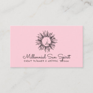 Tarjeta De Visita Sol Celestial Espiritual Abstracto Milenial Rosa