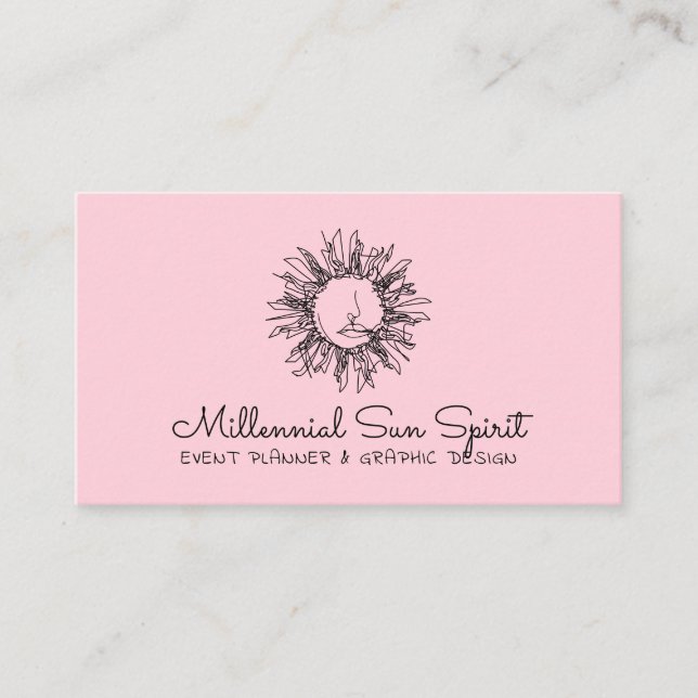 Tarjeta De Visita Sol Celestial Espiritual Abstracto Milenial Rosa (Anverso)