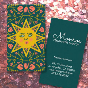 Tarjeta De Visita Sol y flores Vines elegantes iluminados oscuro