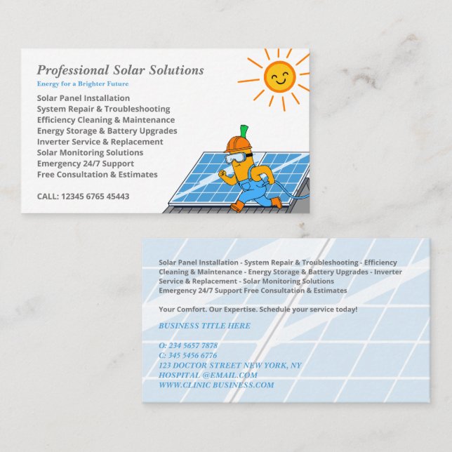 Tarjeta De Visita Solar Panel Cleaning & Maintenance Services (Anverso / Reverso)