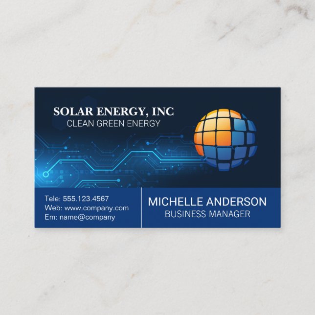 Tarjeta De Visita Solar Panel Modern Logo | Tech Background (Anverso)