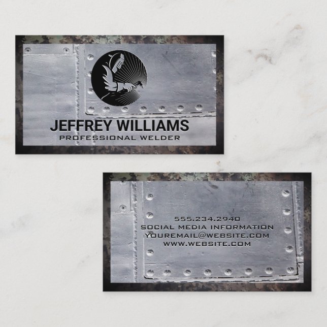 Tarjeta De Visita Soldado | Rivetos Metalizado | Rusto Grunge Metali (Anverso / Reverso)