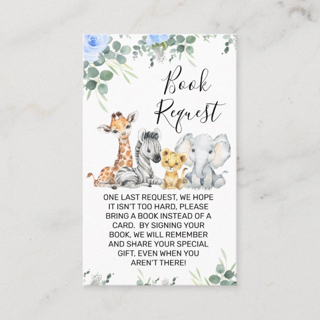 Tarjeta De Visita Solicitud de Baby Shower Blue Eucalyptus Safari (Anverso)