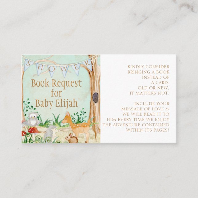 Tarjeta De Visita Solicitud de libro de animales del bosque de Woodl (Anverso)