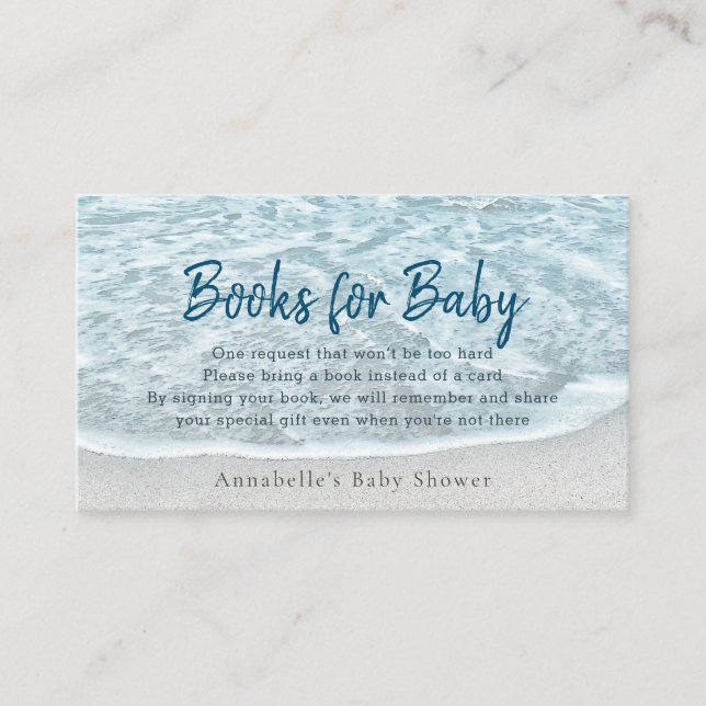 Tarjeta De Visita Solicitud de libros Baby Shower de Ocean Beach Tro (Anverso)