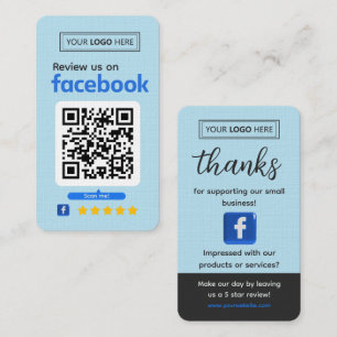 Tarjeta De Visita Solicitud de reseña de Facebook Negocio Baby Blue