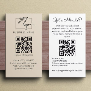 Tarjeta De Visita Solicitud de reseña minimalista con código QR Chic