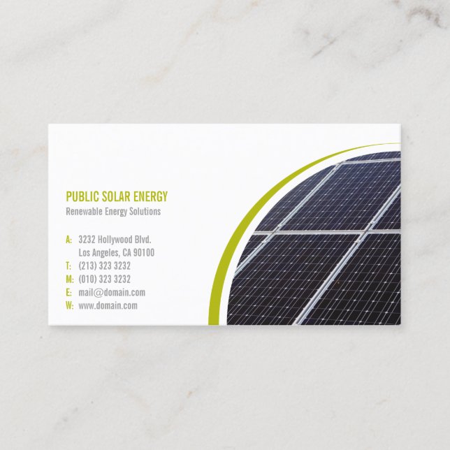 Tarjeta De Visita Soluciones de energía renovable Solar (Anverso)