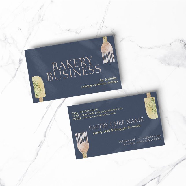 Tarjeta De Visita Sombra de la marina de la cuchara de la pastelería (BAKERY PASTRY CHEF COOK CAKE event planner business)