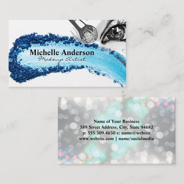 Tarjeta De Visita Sombra de ojos azul | Artista de maquillaje (Anverso / Reverso)