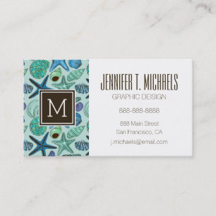 Tarjeta De Visita Sombras de Seashells y del modelo azules de las