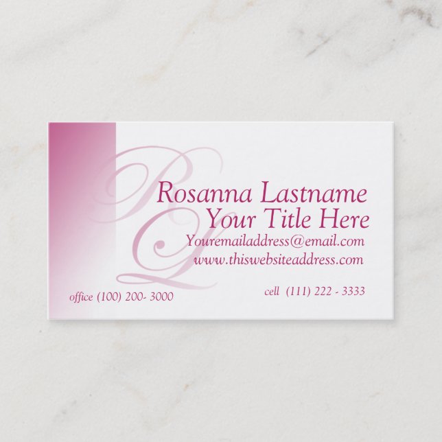 Tarjeta De Visita Sombras del monograma rosa personal (Anverso)