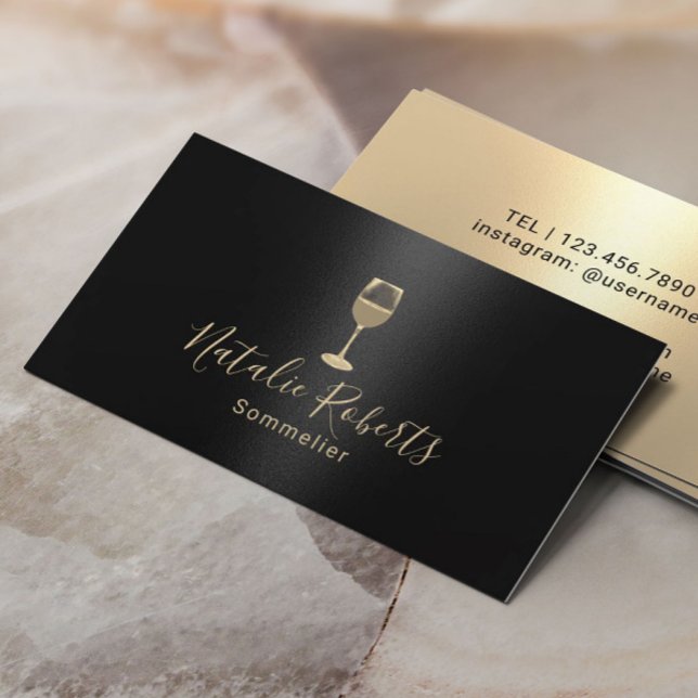 Tarjeta De Visita Sommelier Bartender Vino de Oro y Negro (Subido por el creador)