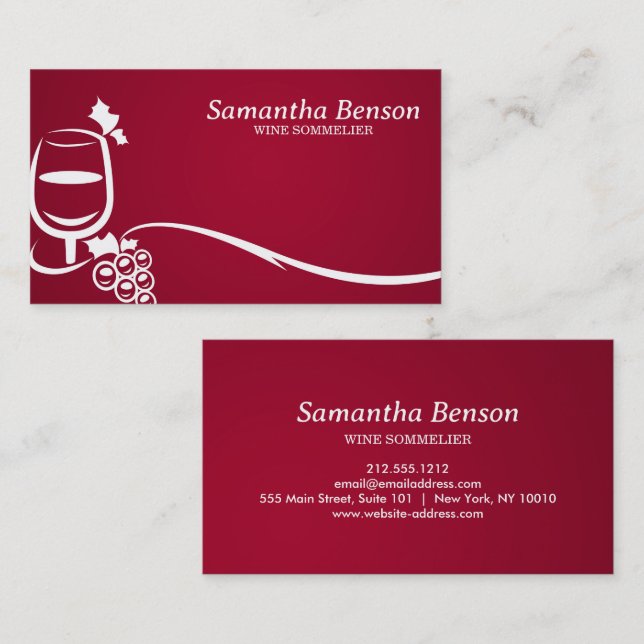 Tarjeta De Visita Sommelier De Vino De Vino De Vino Profesional (Anverso / Reverso)