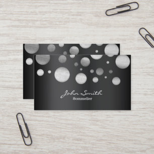Tarjeta De Visita Sommelier Modern Silver Polka Dots Wine Tasting