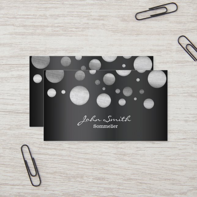 Tarjeta De Visita Sommelier Modern Silver Polka Dots Wine Tasting (Anverso/Reverso In Situ)