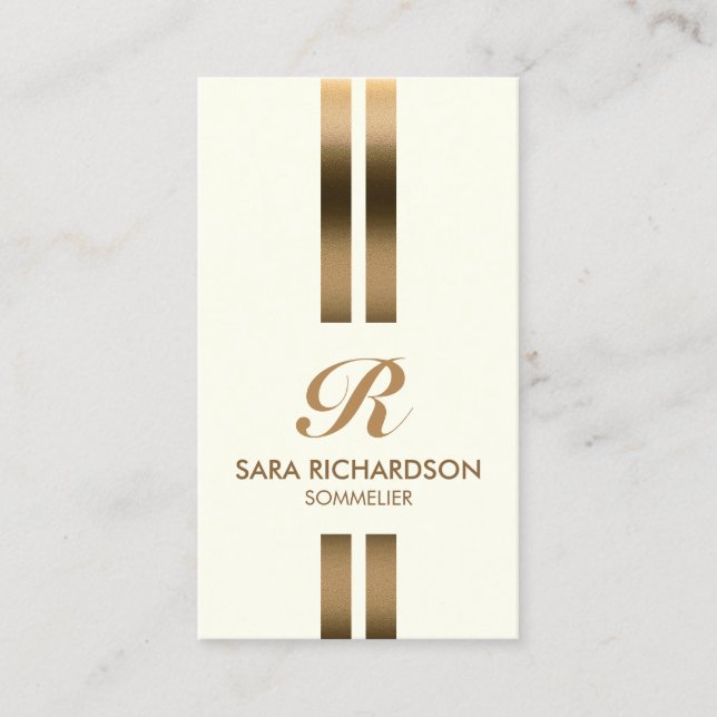 Tarjeta De Visita Sommelier Monogram Faux Gold (Anverso)