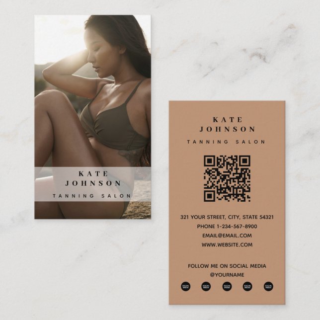 Tarjeta De Visita Sonido de salón Tanning Tan Beauty Photo QR Code (Anverso / Reverso)
