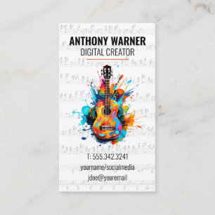 Tarjeta De Visita Sonido Digital   Hoja Musical   Guitarra