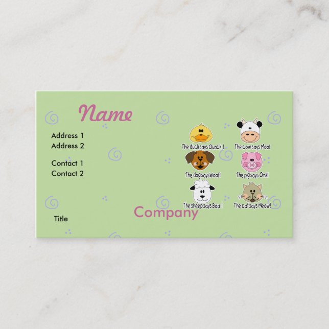 Tarjeta De Visita Sonidos de animales de granja (Anverso)