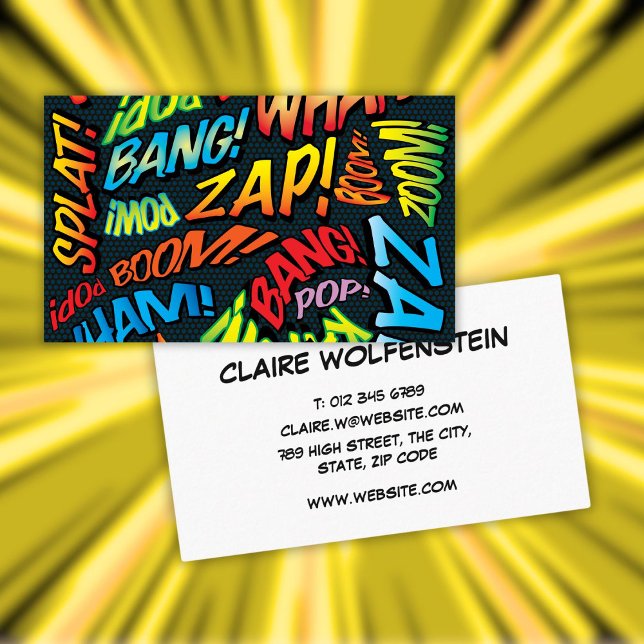 Tarjeta De Visita Sonidos Divertidos de Cómics Retro (Fun Retro Comic Book Sounds Business Card)
