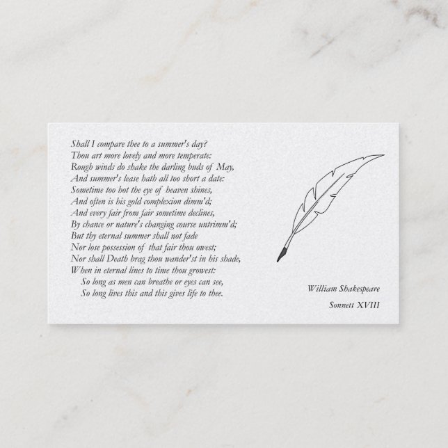 Tarjeta De Visita Sonnet # 18 de William Shakespeare (Reverso)