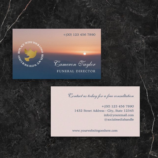 Tarjeta De Visita Soothing Sunset Add Logo Funeral Director (Subido por el creador)