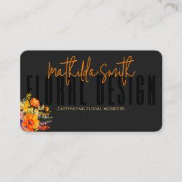 Tarjeta De Visita Sophisticated Floral Design Black Orange Flowers