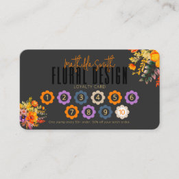 Tarjeta De Visita Sophisticated Floral Design Black Orange Loyalty