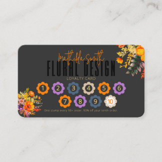 Tarjeta De Visita Sophisticated Floral Design Black Orange Loyalty