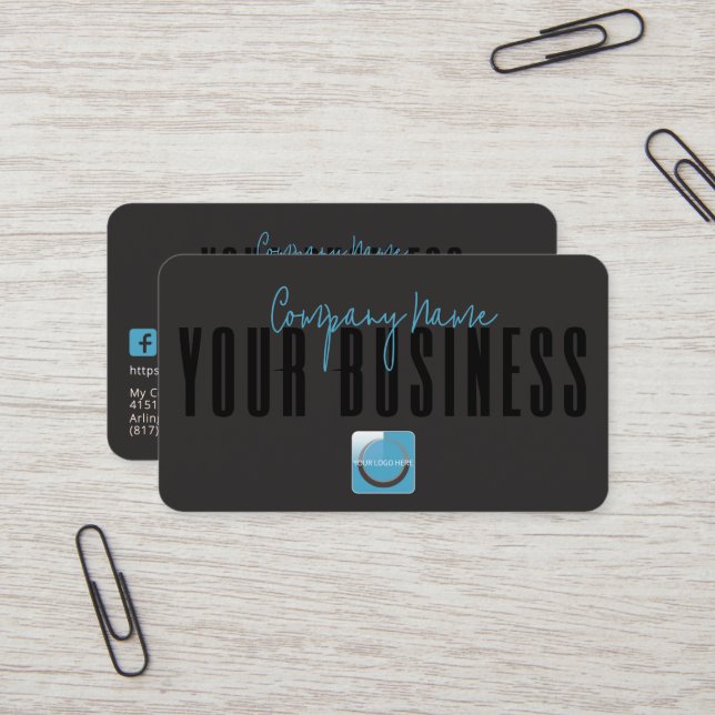Tarjeta De Visita Sophisticated Modern Black Blue Logo Generic  (Anverso/Reverso In Situ)