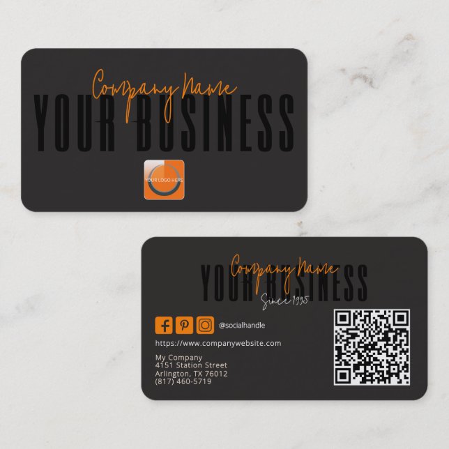 Tarjeta De Visita Sophisticated Modern Black Orange Logo Generic  (Anverso / Reverso)