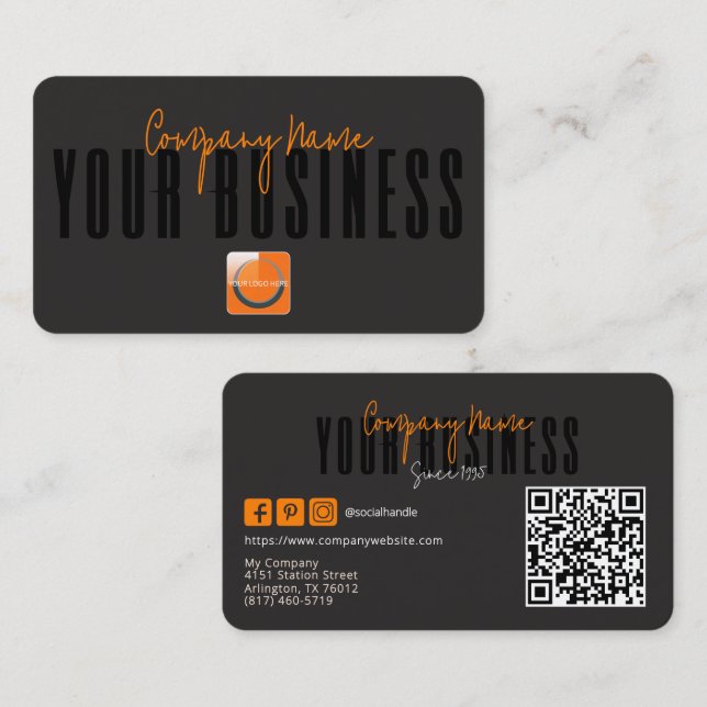 Tarjeta De Visita Sophisticated Modern Black Orange Logo Generic  (Anverso / Reverso)