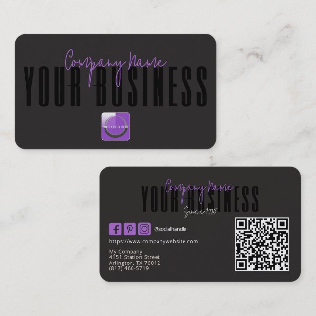 Tarjeta De Visita Sophisticated Modern Black  Purple Logo Generic  (Anverso / Reverso)