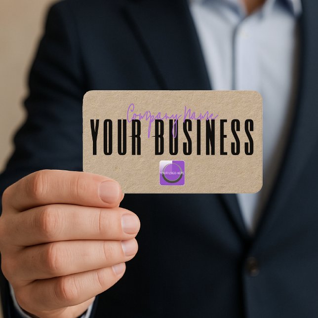Tarjeta De Visita Sophisticated Modern Kraft  Purple Logo Generic  (Subido por el creador)