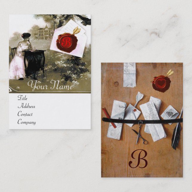 TARJETA DE VISITA SOPORTE DE CARTA ROMÁNTICA MONOGRAMA DE CERRADURA  (Anverso / Reverso)