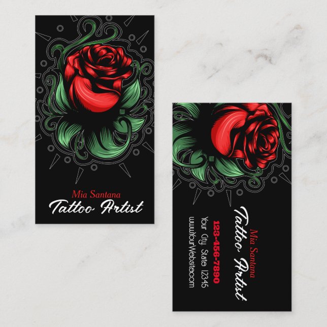 Tarjeta De Visita Sorprendente artista de tatuajes Rosa (Anverso / Reverso)
