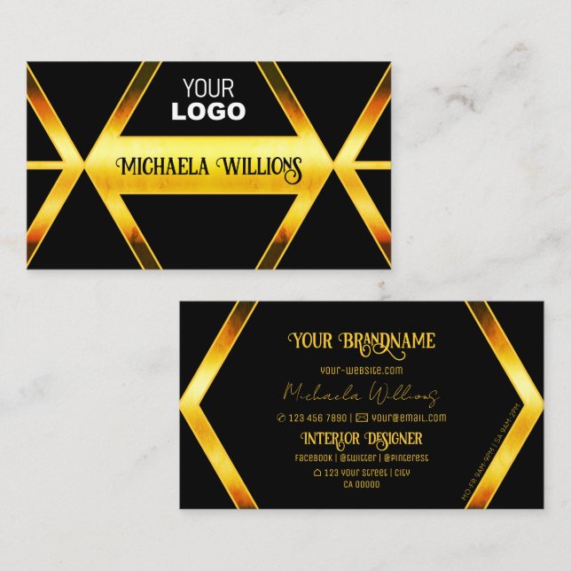 Tarjeta De Visita Sorprendente Naranja negro Shimmer con logotipo (Anverso / Reverso)