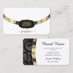 Tarjeta De Visita Sorprendente oro Monograma Negro y Blanco Diamante