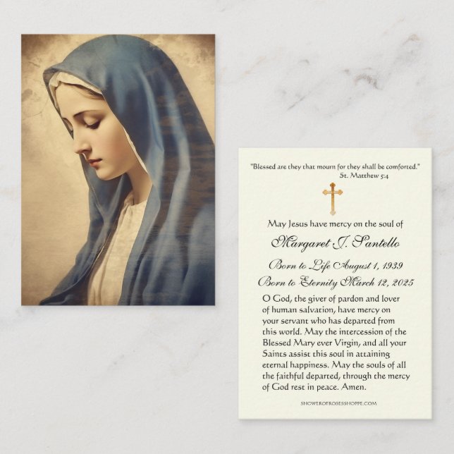 Tarjeta De Visita Sorrowful Mother Mary Catholic Funeral Memorial (Anverso / Reverso)