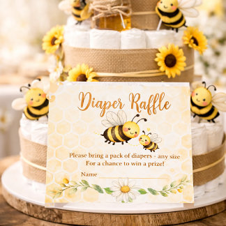 Tarjeta De Visita Sorteo de Pañales con Tema de Abejas para Baby Sho