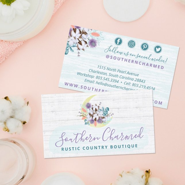 Tarjeta De Visita Southern Floral Cotton Moon & Wood Social Media (Subido por el creador)