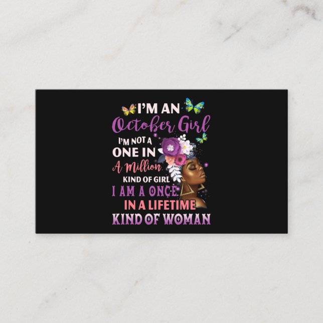 Tarjeta De Visita Soy Chica De Octubre Reina De Mujeres Afro Negras (Anverso)