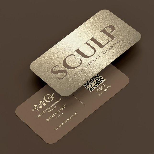 Tarjeta De Visita Spa Médico de Lujo Sculp Marrón Dorado Falso (Luxury Sculp Med Spa Brown Faux Gold Business Card
)