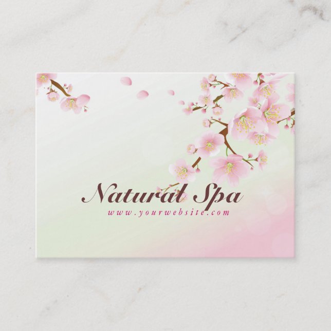 Tarjeta De Visita Spa Natural De Flor De Cerezo Rosa Y Blanco (Anverso)